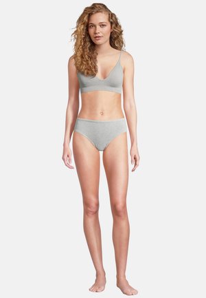 Brasile e slip coordinato grigi in cotone. Tessuto morbido, design semplice, spalline regolabili e vita bassa per il massimo comfort.