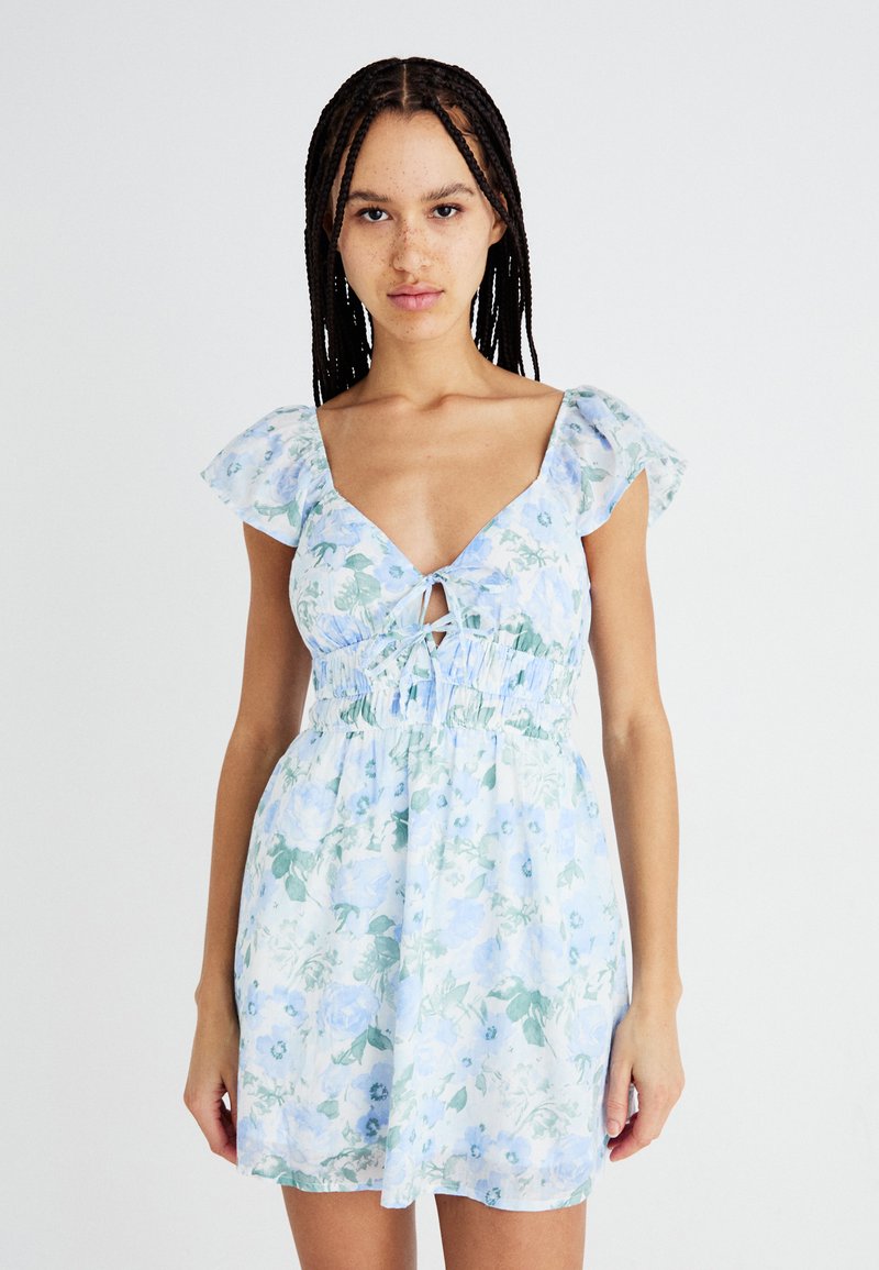 Hollister Co. - Flutter Sleeve Double-Tie Skort Dress - Kasdienė suknelė - white/blue, Padidinti