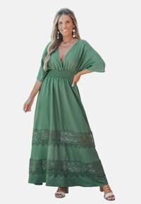 Cupshe PLUNGE SHEER RUCHED  - Maxi-jurk - evergreen