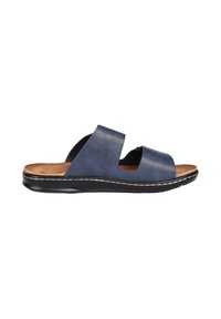 Infradito blu navy realizzato in materiale sintetico testurizzato con due fasce larghe, un sottopiede sagomato e una suola cucita bianca a contrasto.