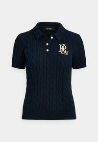 CABLE KNIT COTTON POLO JUMPER - Polo - navy