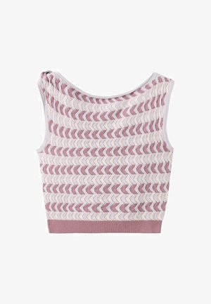 Ärmelloses Stricktop mit U-Boot-Ausschnitt, das abwechselnd wellenförmige Streifen in Staubrosa und Off-White zeigt, sowie einem gerippten Saum in Staubrosa.