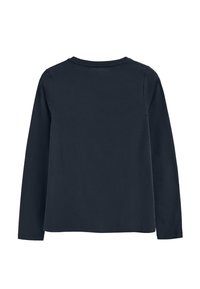 Maglietta a maniche lunghe blu navy in tessuto uniforme con scollo rotondo e taglio semplice, priva di motivi o decorazioni.