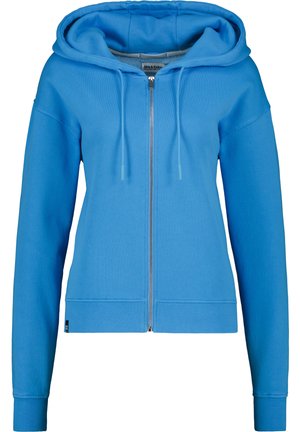 Lichtblauwe zip-up hoodie met voorzakken, trekkoordcapuchon en ribgebreide manchetten en zoom.