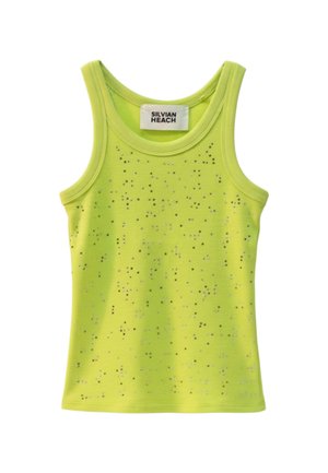 Canotta senza maniche verde lime con decorazioni di paillettes argento e scollo rotondo, con etichetta "Silvian Heach."