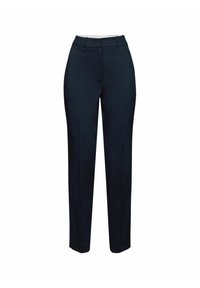 Námořnické modré kalhoty z hladkého materiálu, sú slim fit, dvěma předními kapsami a skrytým zipem.