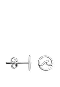 Silverörhängen med stift som har en vågdesign inom en cirkulär kontur, polerad ytbehandling och säker stiftfäste.