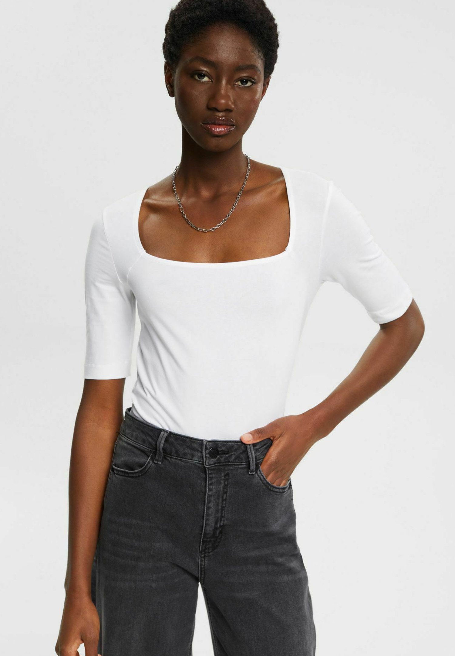 Esprit MIT KARREE AUSSCHNITT - T-Shirt basic - white/weiß - Zalando.ch