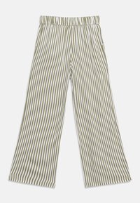 Παντελόνια με φαρδιά μπότα, με κάθετες ρίγες σε ελιά πράσινο και λευκό και ελαστική μέση.
