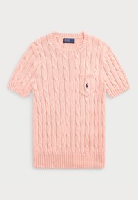 Cable Knit Cotton Short Sleeve Sweater - Basic póló - pale pink