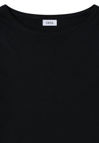 Zwart T-shirt met ronde hals, gemaakt van zachte katoen met een gladde textuur. Voorzien van een label met "CECIL" bevestigd aan de halslijn.