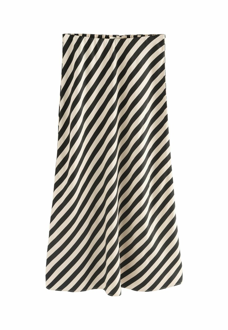 Gonna a righe realizzata in tessuto leggero, con una cintura elastica. Le righe diagonali nere e crema creano un motivo audace.