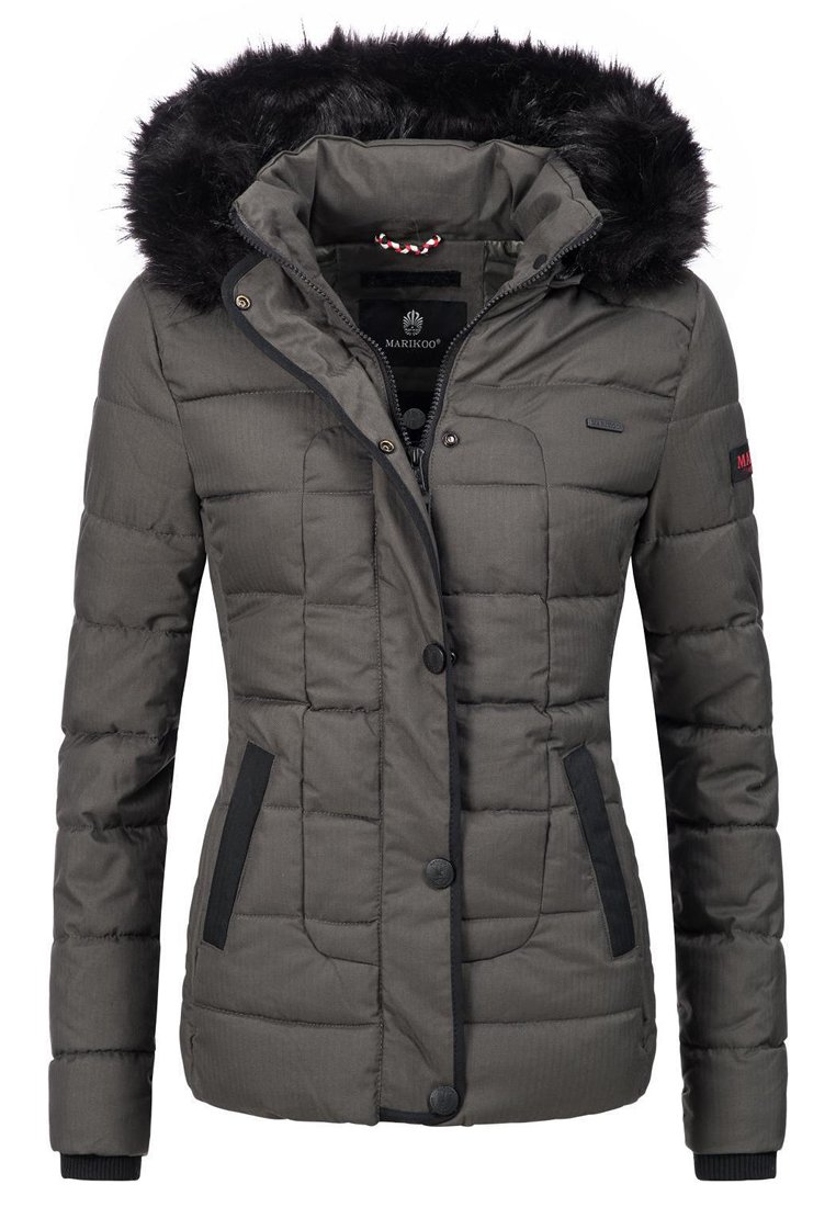 MARIKOO Winterjas voor dames (XS-XXL) - gewatteerd met gevoerde capuchon - N114, wijn, L