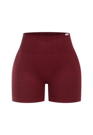 Bordeaux hoge taille shorts gemaakt van rekbaar materiaal, met een gladde textuur en een strak, op maat gemaakt ontwerp.