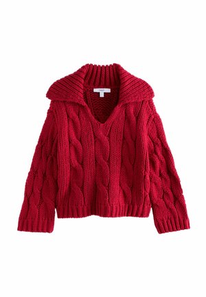 REGULAR FIT - CHUNKY CABLE OPEN COLLAR - Pulover - cherry red