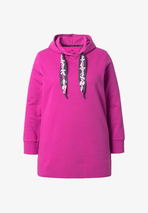 Abito con cappuccio fucsia realizzato in tessuto morbido. Presenta un cappuccio, maniche lunghe e lacci a contrasto con un motivo grafico.