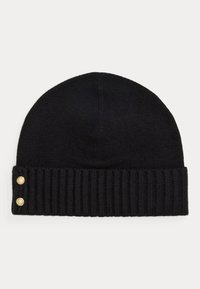 BUTTON-TRIM KNIT BEANIE - Beanie - black