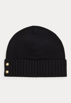 BUTTON-TRIM KNIT BEANIE - Berretto - black