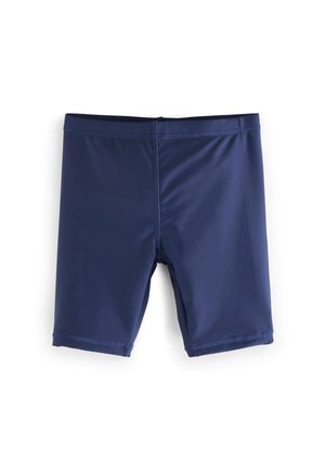 Marineblaue Badehose aus glattem, dehnbarem Material. Verfügt über einen Schnitt bis zur Mitte des Oberschenkels, flache Nähte und einen elastischen Bund für Komfort.
