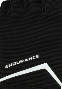 Sort tekstureret handske med korte fingre, med hvid "ENDURANCE"-tekst og vinklet linjedesign på håndryggen.