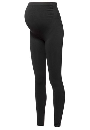 Leggings pentru maternitate de culoare neagră, confecționate dintr-un material elastic. Textură netedă cu un talie înaltă, concepută pentru a se adapta unei burtici în creștere.