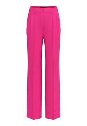 Hoch taillierte Damenhose in leuchtendem Pink mit Vorderfalten, Gürtelschlaufen und einem geraden, weiten Bein.