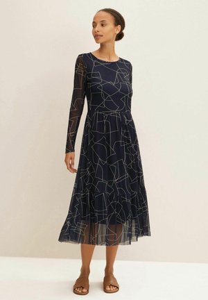 PRINTED - Day dress - navy beige abstract design