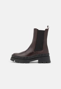 LEATHER - Botas de tornozelo com plataforma - dark brown