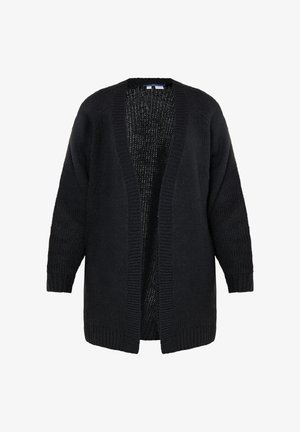 Mustikkaneuleinen kardigaani avoimella edellä, ribatulla reunalla ja pitkillä hihoilla. Rakenne on tekstuurinen, rento malli ilman kiinnityksiä.