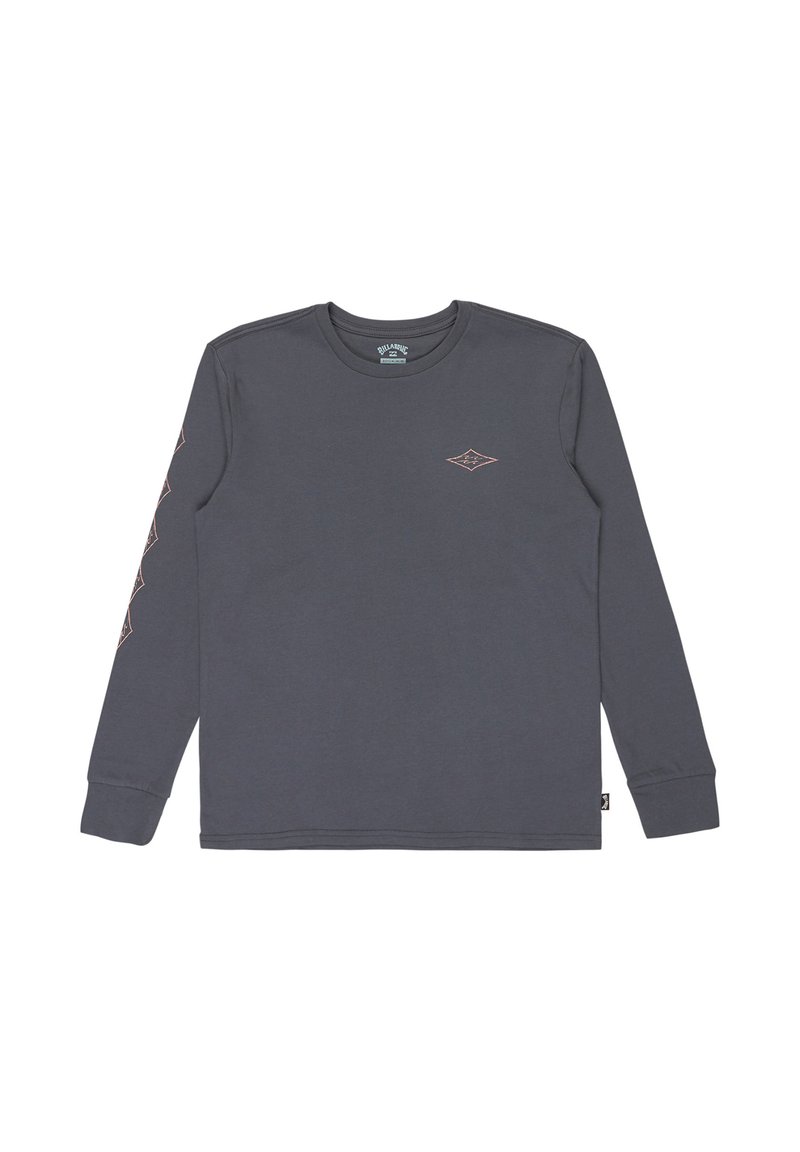 Szara koszula z długim rękawem, wykonana z bawełny, z małym logo w kształcie diamentu na klatce piersiowej oraz wzorzystymi akcentami na rękawach.