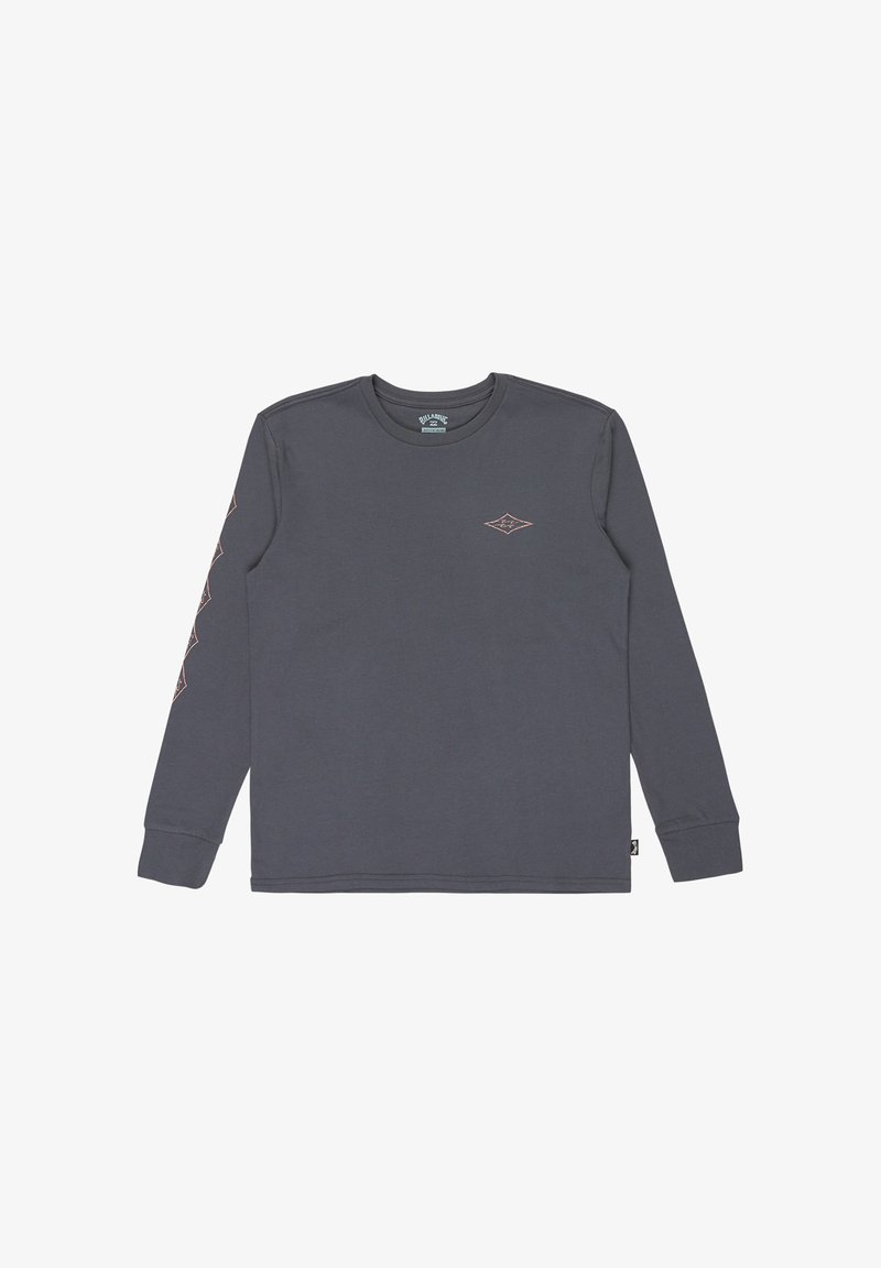 Szara koszula z długim rękawem, wykonana z bawełny, z małym logo w kształcie diamentu na klatce piersiowej oraz wzorzystymi akcentami na rękawach.