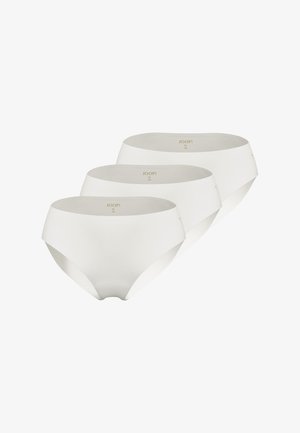 Trois culottes blanches sans coutures pour femmes en taille moyenne, disposées en diagonale avec la marque « JOOP !» et la taille « M 38 » imprimées à l’intérieur de la ceinture.