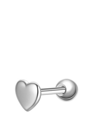 Pendiente de plata con tachuela que presenta un frente en forma de corazón pulido conectado a una base redonda mediante un poste recto.