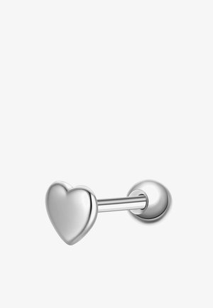 Sølv ørestik med en poleret hjerteformet forside, der er forbundet til en rund bagplade med en lige stang.