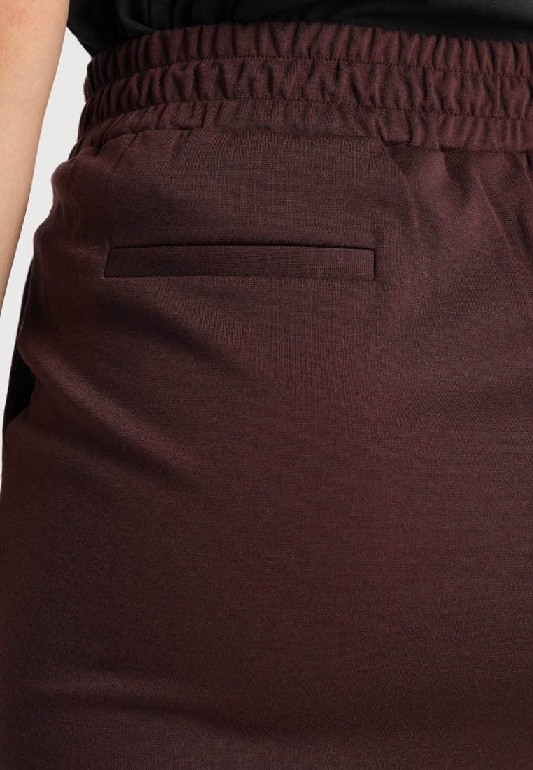 Jupe crayon moulante en laine à carreaux avec taille pour femme, marron