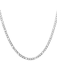Collier en chaîne en argent avec des maillons ovales entrelacés, présenté sur un fond blanc.