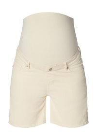 Shorts premamá beige con una cintura suave y elástica. Cuentan con bolsillos delanteros y una textura suave, diseñados para brindar comodidad y soporte.