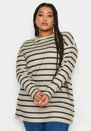 Yours Clothing STRIPED SIDE POPPER - Sweatshirt - brown