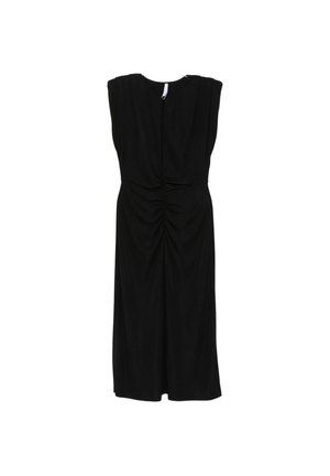 Vestito midi nero senza maniche con dettaglio arricciato sulla vita posteriore e piccola chiusura con zip sulla parte superiore della schiena.