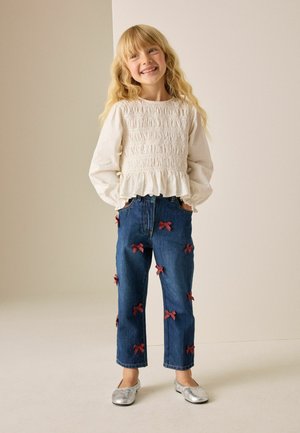 Next, MOM JEANS - Straight leg jeans - denim  red tartan bows