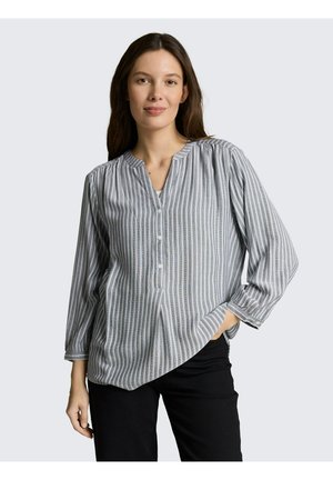 WITH DOBBY STRIPE - Blouse - navy/white stripe