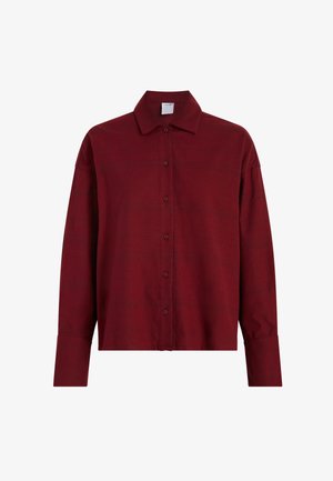 Burgunderfarget skjorte med knapper og klassisk krage, lange ermer og et subtilt rutemønster. Laget av et mykt stoff med en avslappet passform.
