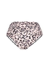 Rózsaszín, fekete leopárdmintás, magas derekú bikini alsó, sima anyagból készült, varrás nélküli szélekkel. Keverhető és párosítható stílusokhoz alkalmas.