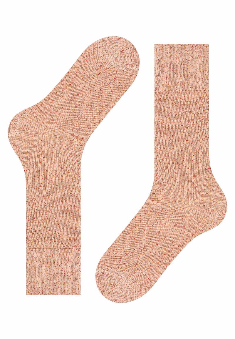 Baumwollsocken in einem sanften Pfirsichton mit meliertem Muster. Enthält ein Crew-Style und ein niedrig geschnittenes Design, das eine verstärkte Zehen- und Fersenpartie aufweist.