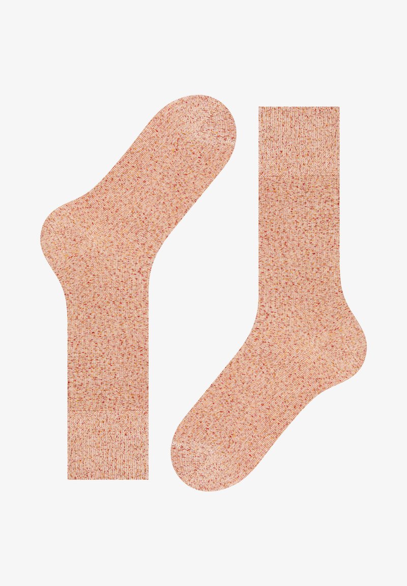 Baumwollsocken in einem sanften Pfirsichton mit meliertem Muster. Enthält ein Crew-Style und ein niedrig geschnittenes Design, das eine verstärkte Zehen- und Fersenpartie aufweist.