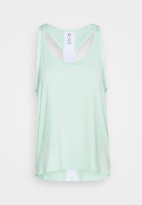 Vihreä tank top, jossa on avara kaula-aukko, urheilullinen takaosa ja Under Armour -logo. Valmistettu sileästä kankaasta, joka on hieman väljä.