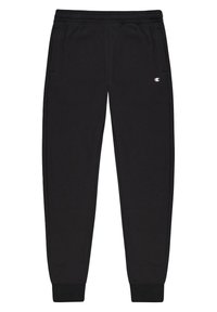 Pantalones de chándal negros con cintura elástica, bolsillos laterales y puños acanalados. Presenta un pequeño logotipo en la parte superior del muslo izquierdo.