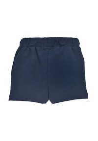 Pantaloni corti blu navy realizzati in tessuto leggero, caratterizzati da una vita elasticizzata e un design semplice e privo di decorazioni con un taglio dritto.