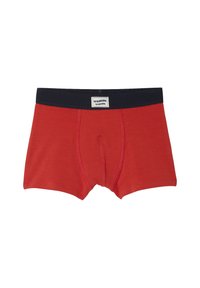 Rote Boxershorts aus weichem Stoff, mit einem schwarzen elastischen Bund mit dem Markenlabel. Entworfen mit einer engen Passform und einem Front-Pouch.