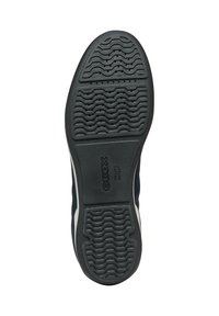 Suola in gomma nera con un motivo di battistrada ondulato. Laterale in tessuto blu navy con dettagli bianchi. "GEOX ITALIAN PATENT" impressa sulla suola.